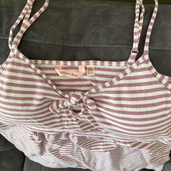 La Vie en Rose Striped Lounge Cami w/ Built-in Bra – Size XXL - Picture 7 of 13